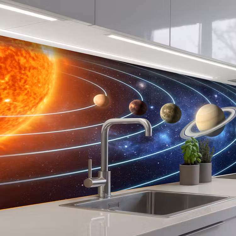 Schienale cucina - Spazio - Sistema solare - Blu — 2