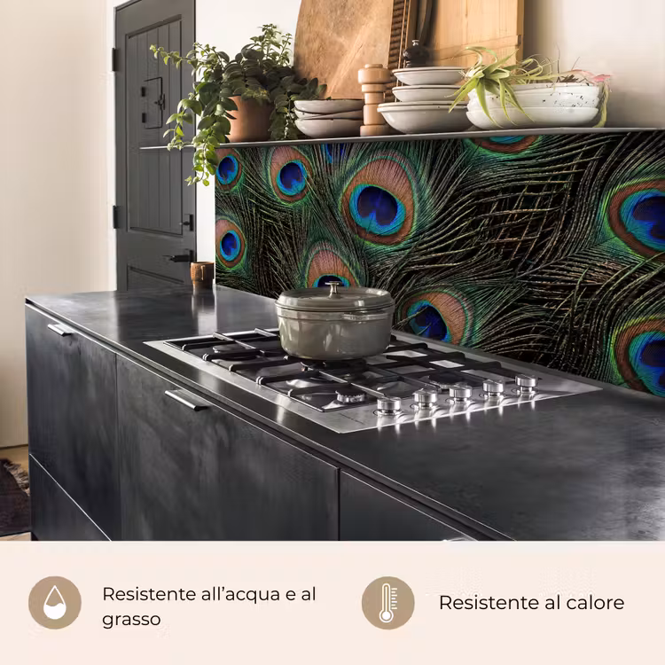 Schienale cucina - Piume di pavone - Classico - Verde — 5