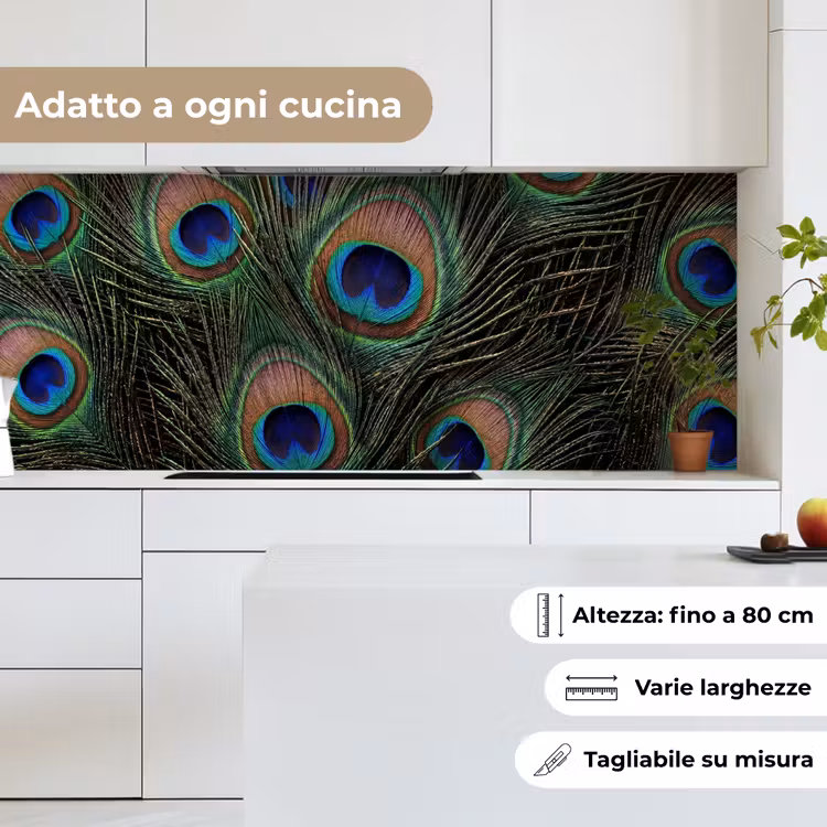 Schienale cucina - Piume di pavone - Classico - Verde — 7