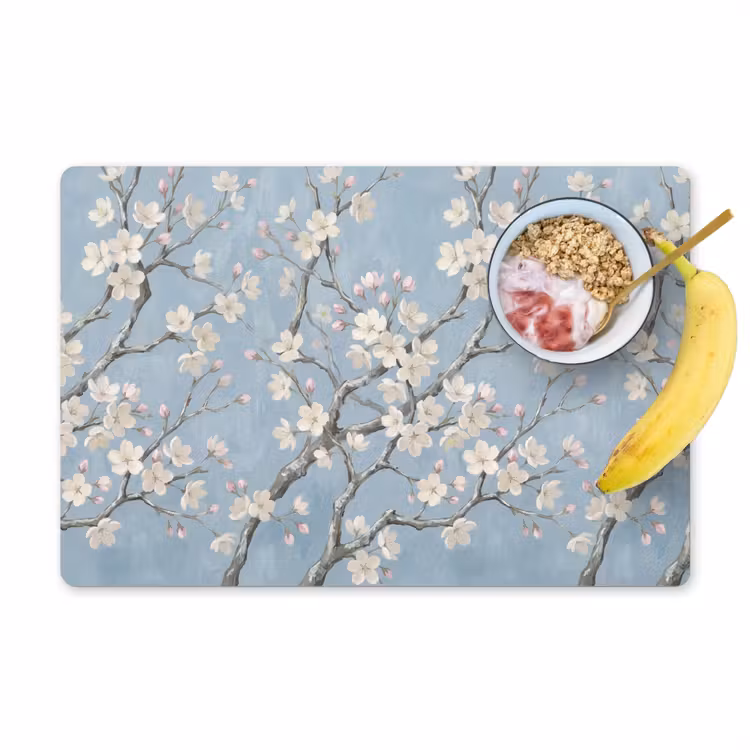 Tovaglietta – 6 pezzi - Rami - Fiori di ciliegio - Blu — 1