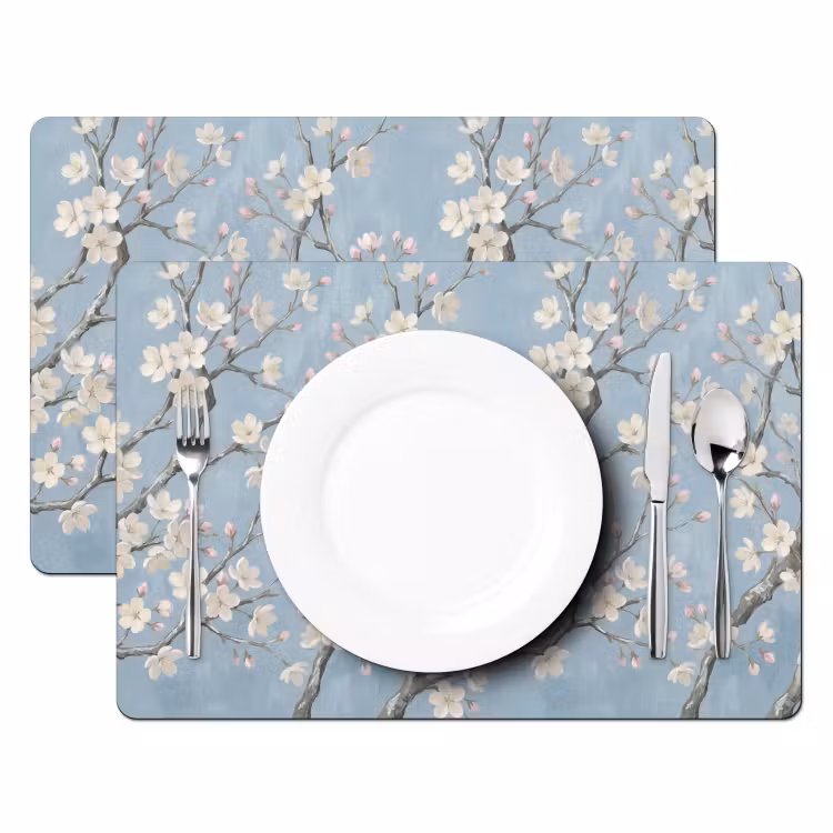Tovaglietta – 6 pezzi - Rami - Fiori di ciliegio - Blu — 2