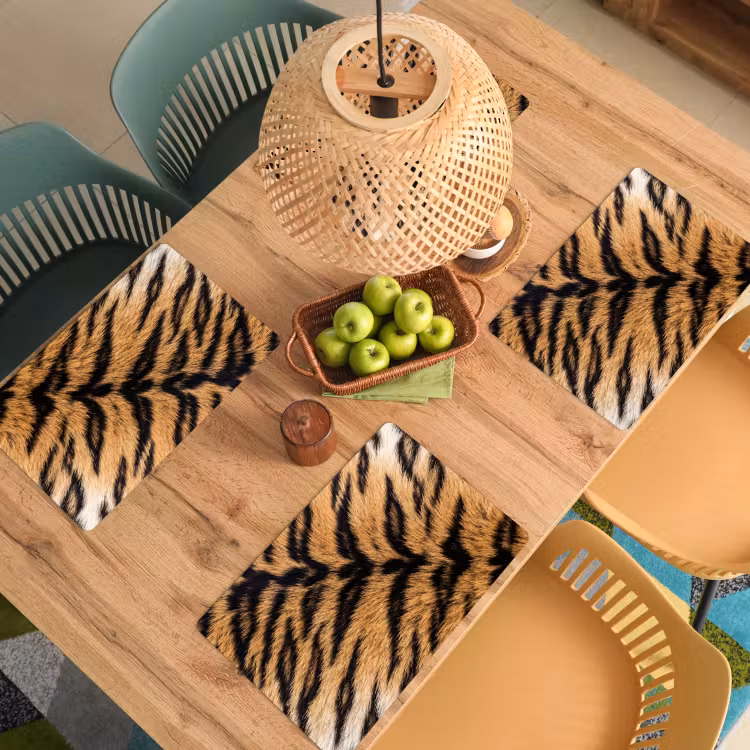 Tovaglietta – 6 pezzi - Realistico - Pelliccia di tigre - Nero — 3