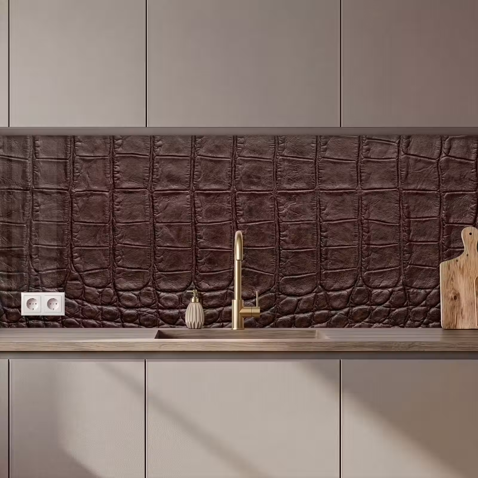 Schienale cucina - Coccodrillo - Pelle - Marrone — 1