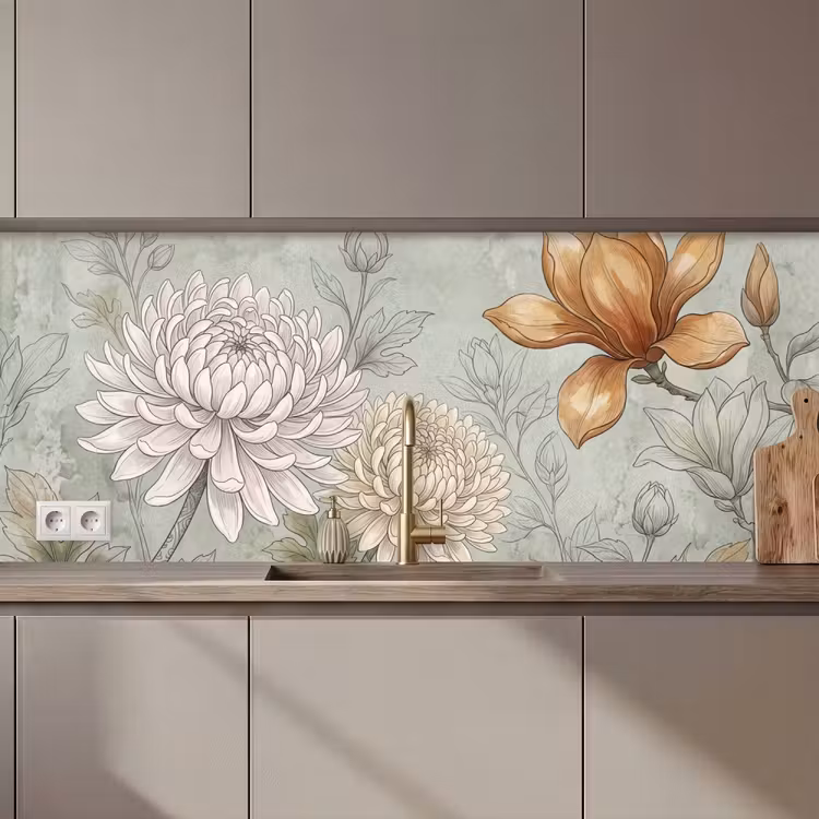 Schienale cucina - Illustrazione - Fiori - Verde — 1