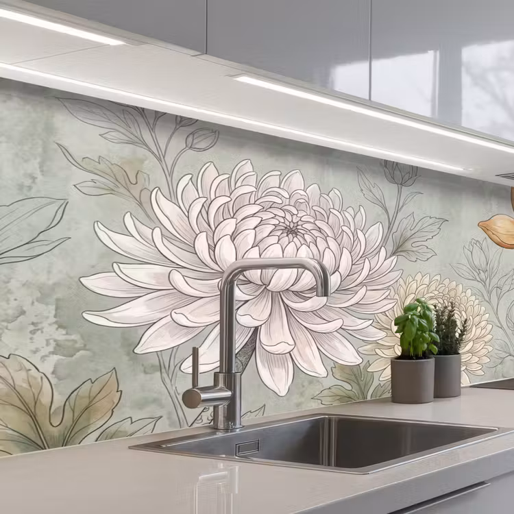 Schienale cucina - Illustrazione - Fiori - Verde — 2