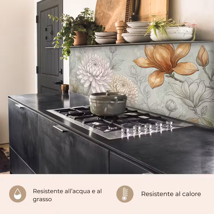 Schienale cucina - Illustrazione - Fiori - Verde — 5