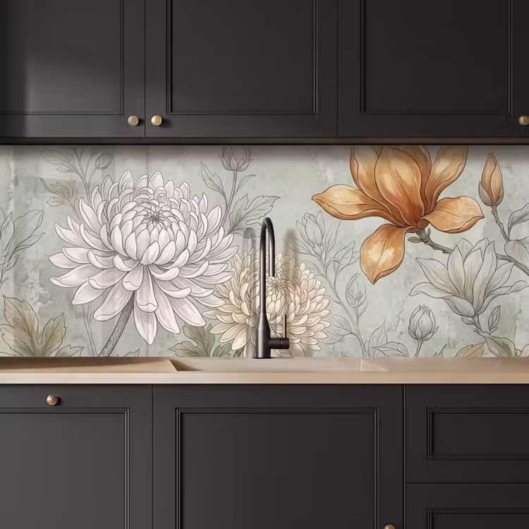 Schienale cucina - Illustrazione - Fiori - Verde — 6