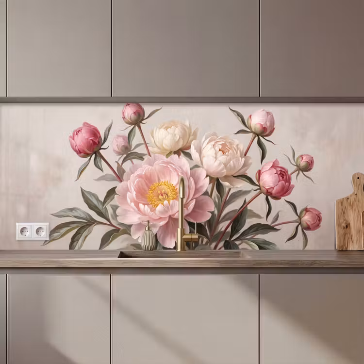 Schienale cucina - Peonie - Bouquet - Rosa — 1