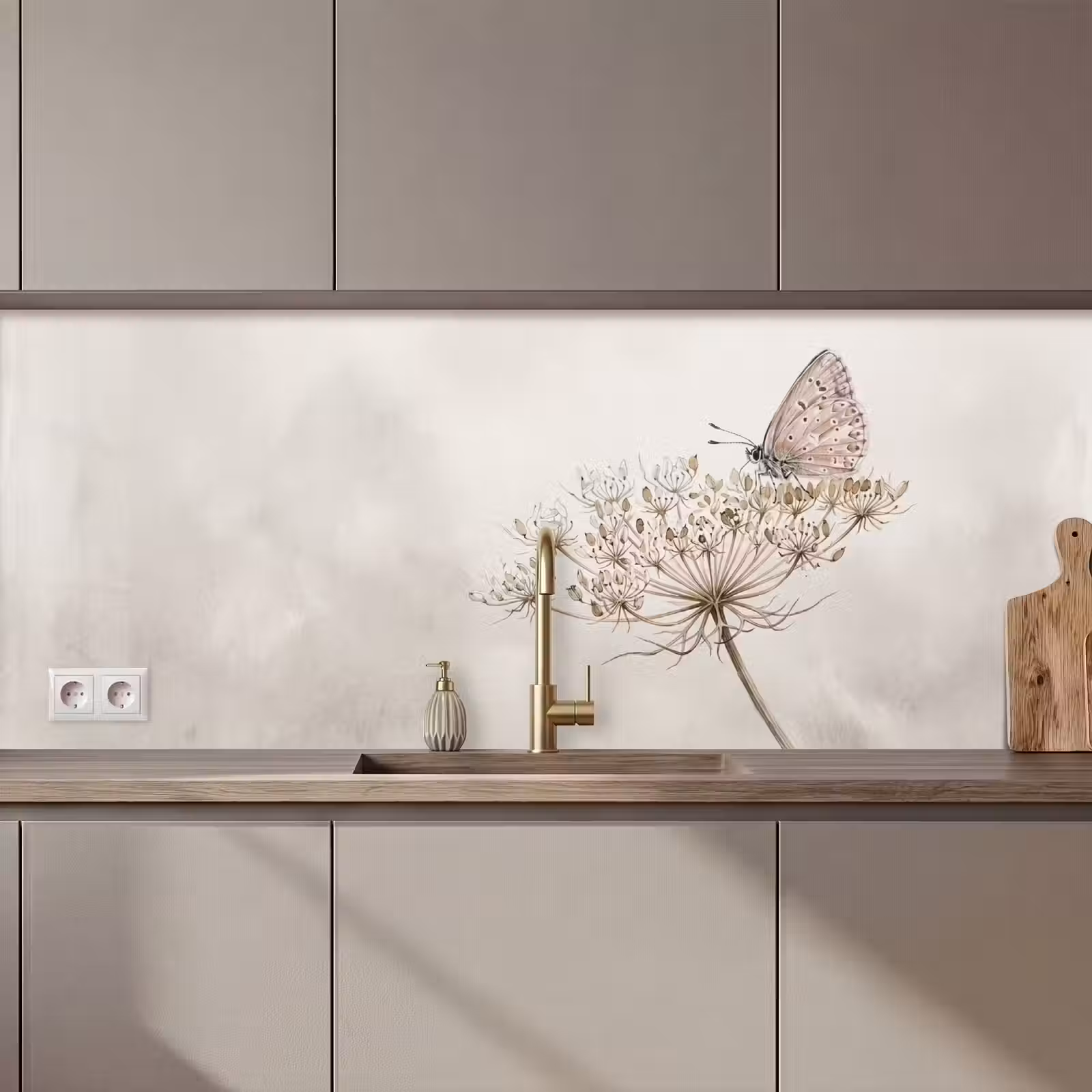 Schienale cucina - Farfalla - Fiore -Natura - Beige — 1