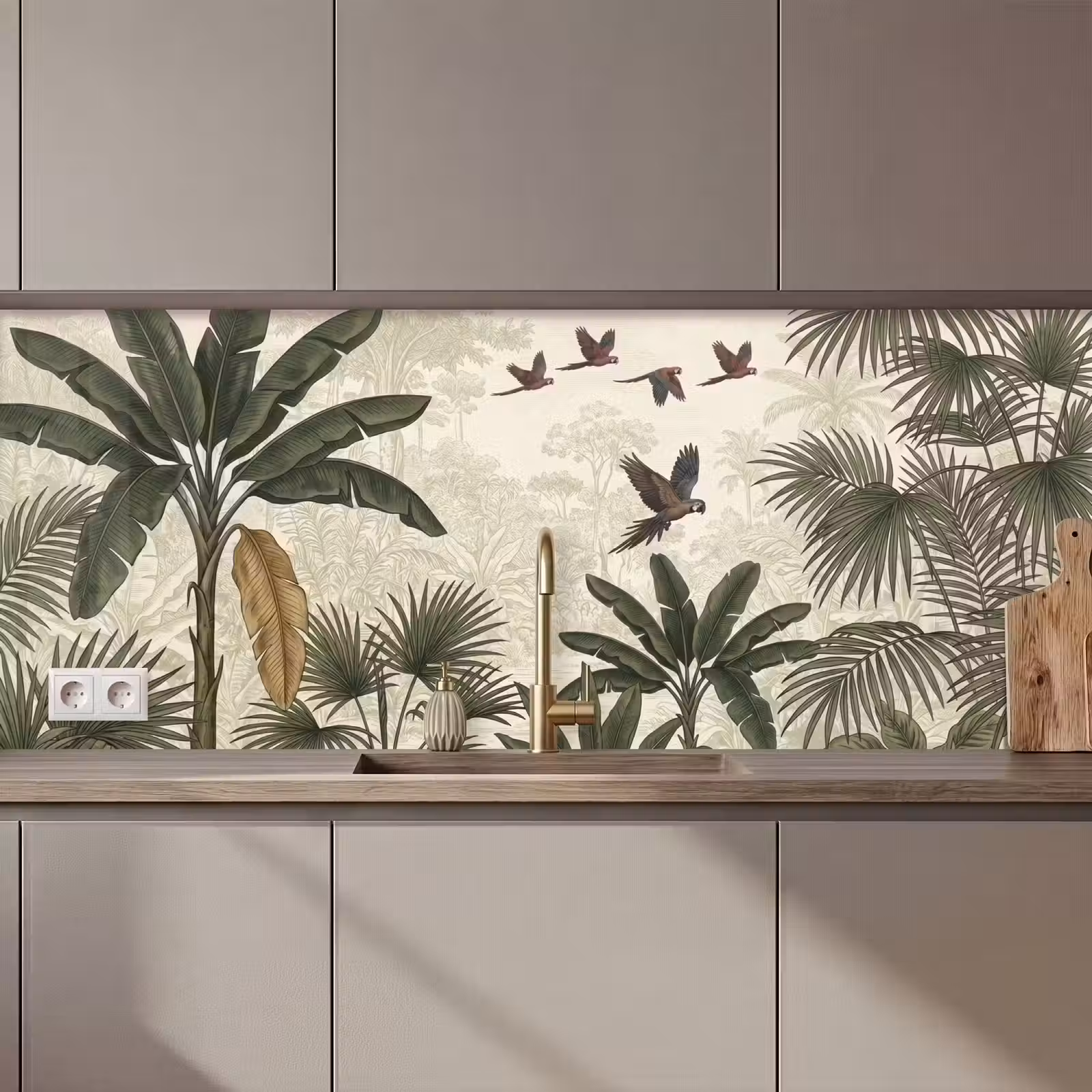 Schienale cucina - Pappagalli - Giungla - Tropicale - Verde — 1