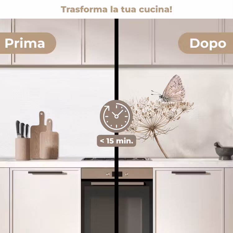 Schienale cucina - Farfalla - Fiore -Natura - Beige — 3