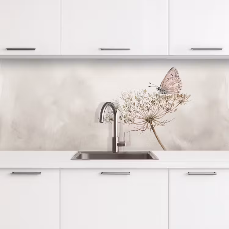 Schienale cucina - Farfalla - Fiore -Natura - Beige — 4