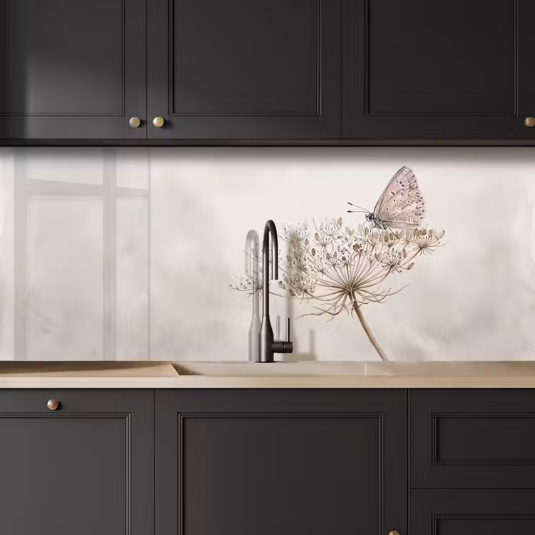 Schienale cucina - Farfalla - Fiore -Natura - Beige — 6