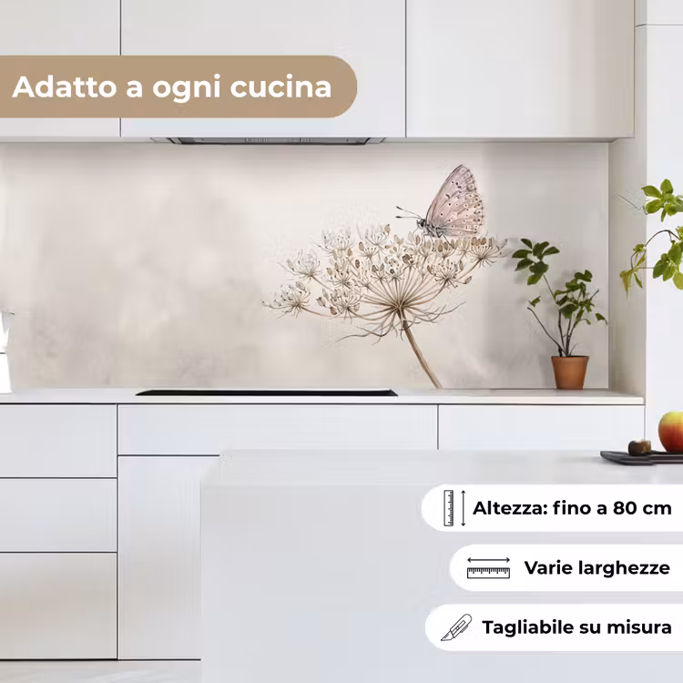 Schienale cucina - Farfalla - Fiore -Natura - Beige — 7