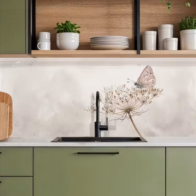 Schienale cucina - Farfalla - Fiore -Natura - Beige — 8