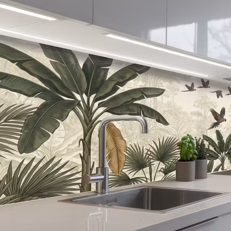 Schienale cucina - Pappagalli - Giungla - Tropicale - Verde — 2