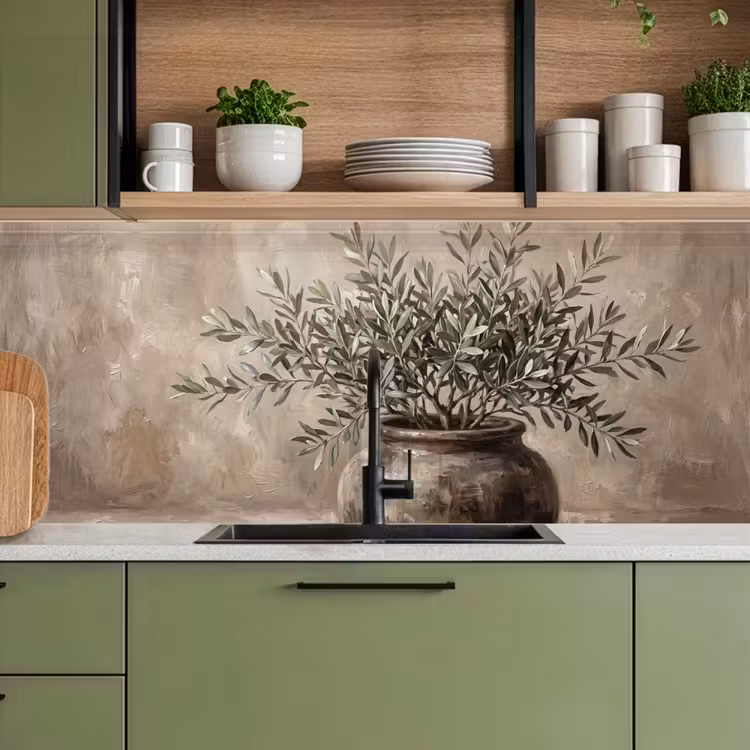 Schienale cucina - Pianta di ulivo - Vaso di terra - Astratto - Beige — 8