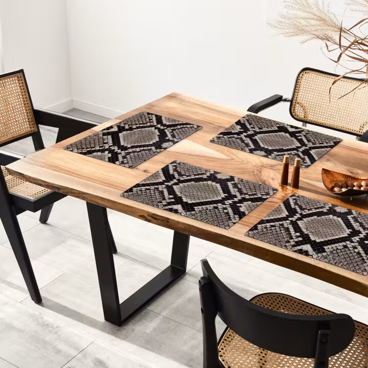 Tovaglietta – 6 pezzi - Pelle di serpente - Fantasia - Beige — 4