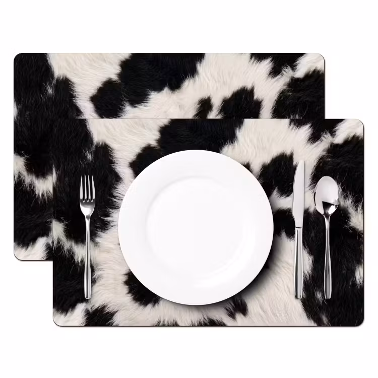 Tovaglietta – 6 pezzi - Pelliccia - Texture - Nero - Bianco — 2