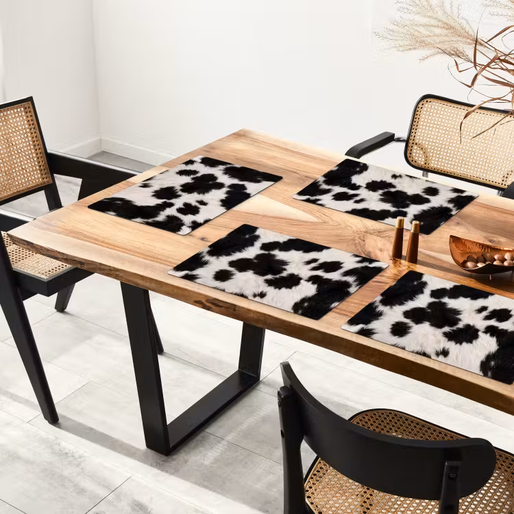 Tovaglietta – 6 pezzi - Pelliccia - Texture - Nero - Bianco — 4