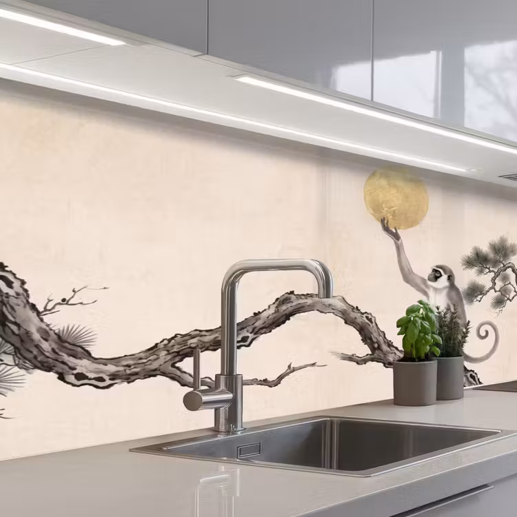 Schienale cucina - Scimmia - Luna - Oro — 2