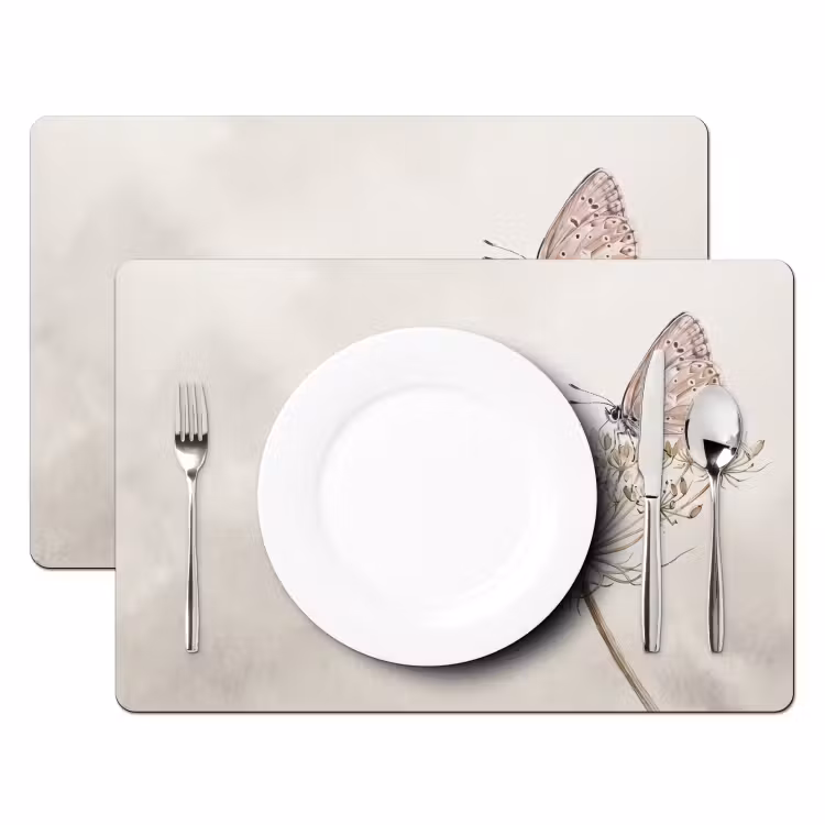 Tovaglietta – 6 pezzi - Farfalla - Fiore -Natura - Beige — 2