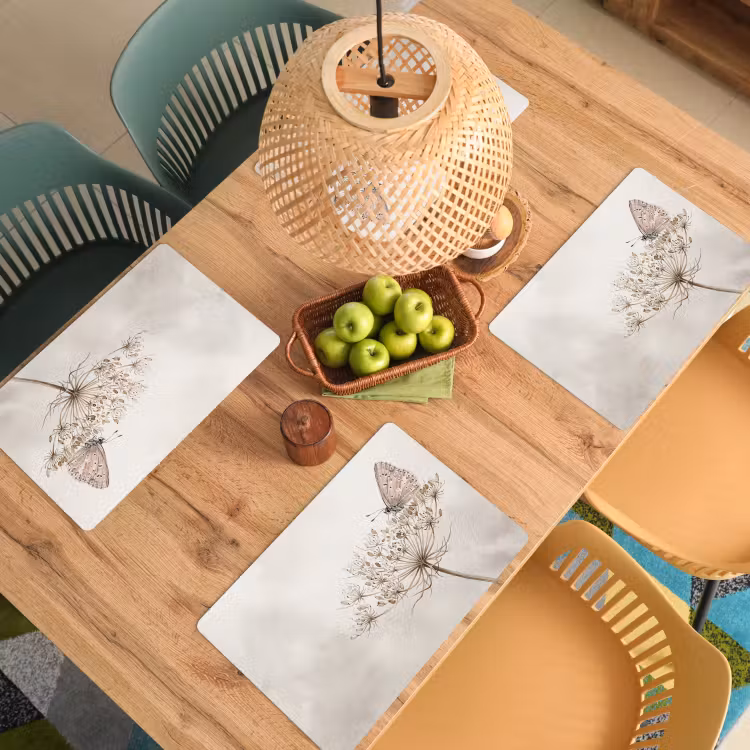Tovaglietta – 6 pezzi - Farfalla - Fiore -Natura - Beige — 3