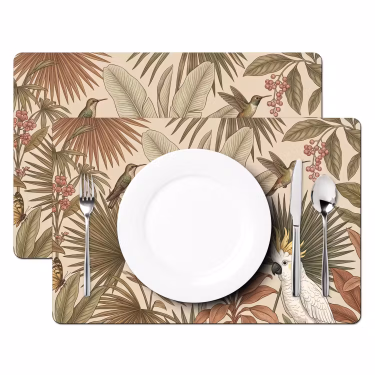 Tovaglietta – 6 pezzi - Tropicale - Uccelli - Beige — 2