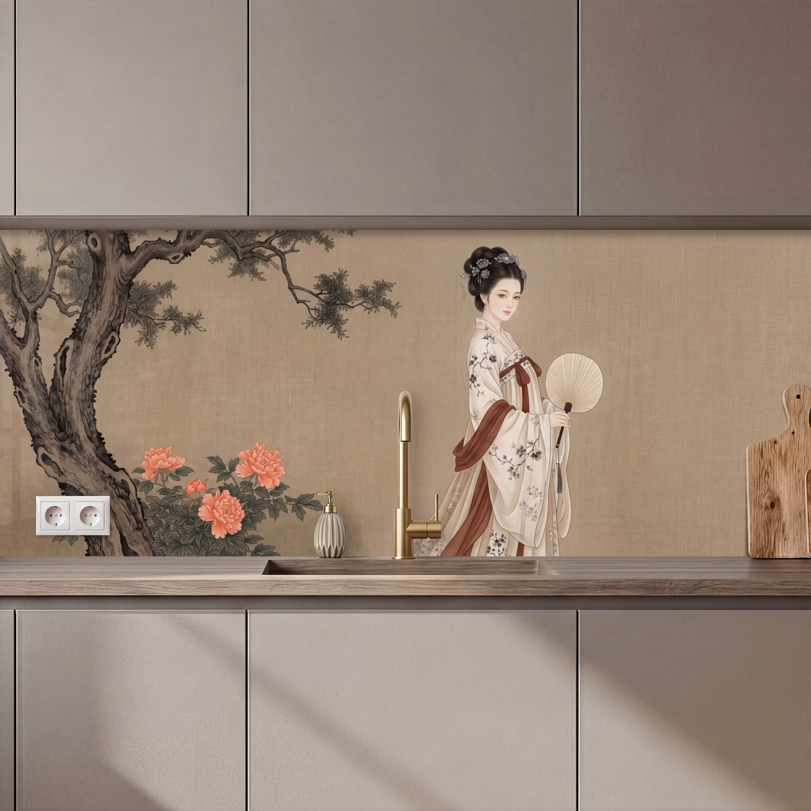 Schienale cucina - Donna - Asia - Arte - Beige — 1