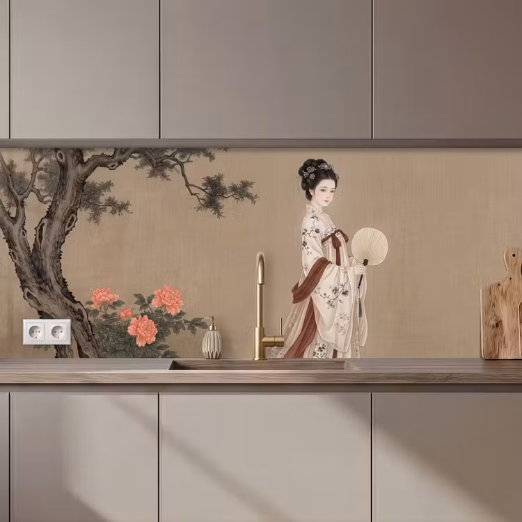 Schienale cucina - Donna - Asia - Arte - Beige — 1