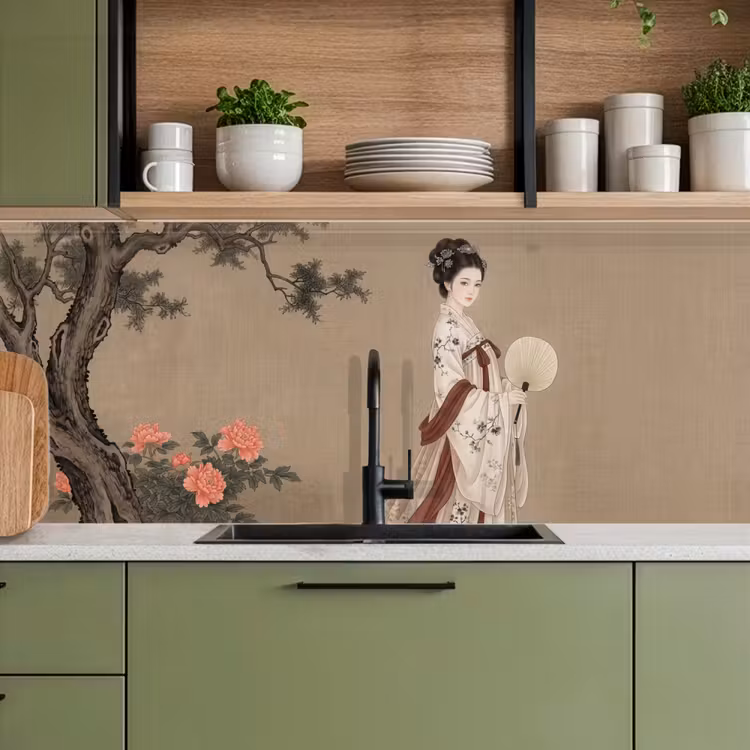 Schienale cucina - Donna - Asia - Arte - Beige — 8