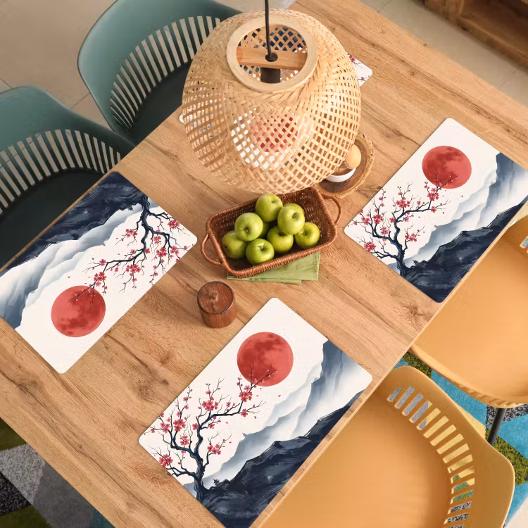 Tovaglietta – 6 pezzi - Fiori di ciliegio - Orientale - Rosso — 3