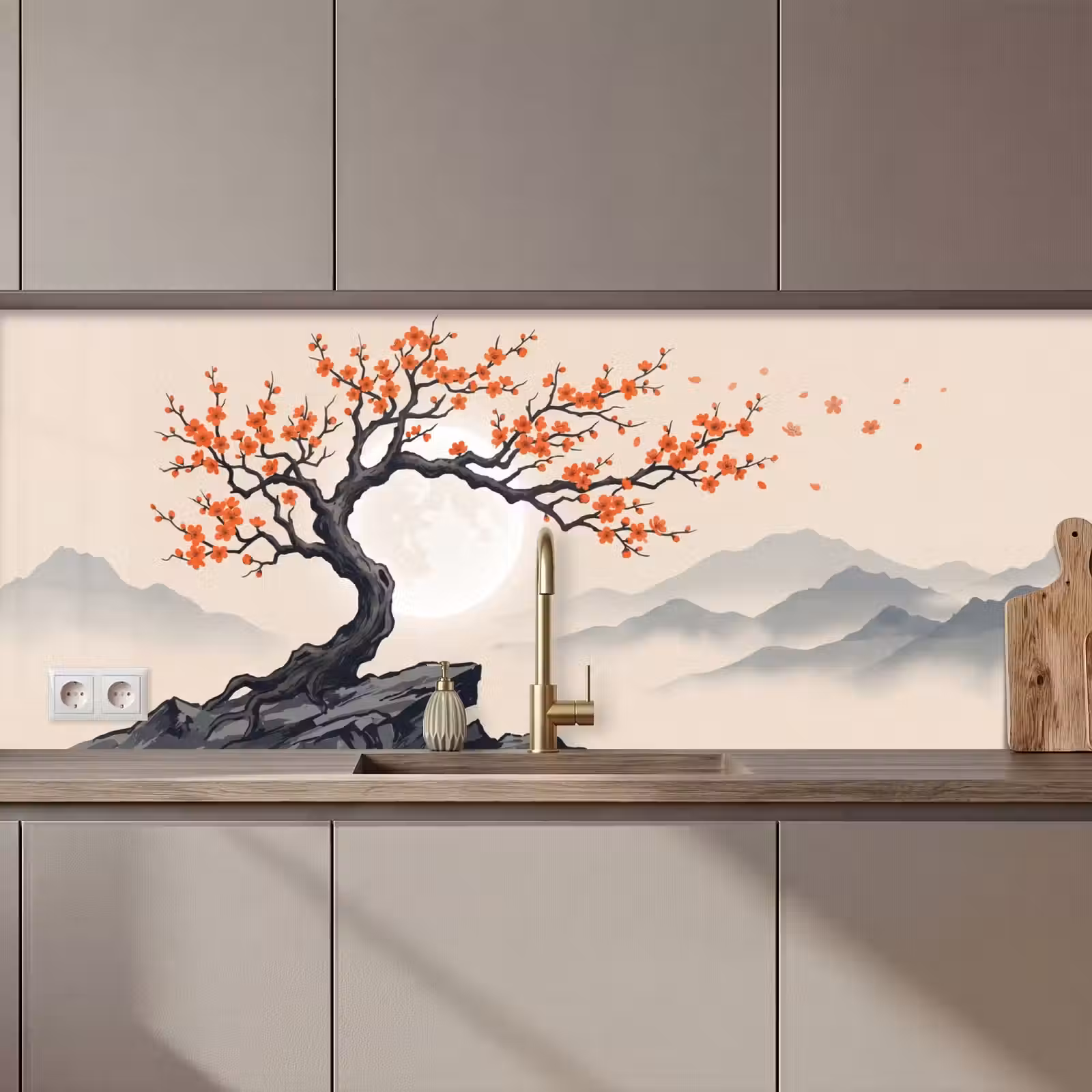 Schienale cucina - Asiatico - Fiore - Rosso — 1