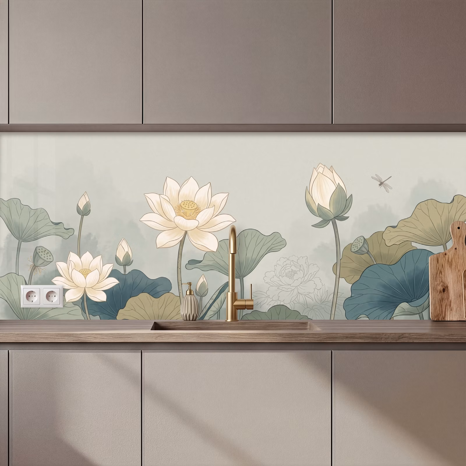 Schienale cucina - Loto - Fiori - Verde — 1