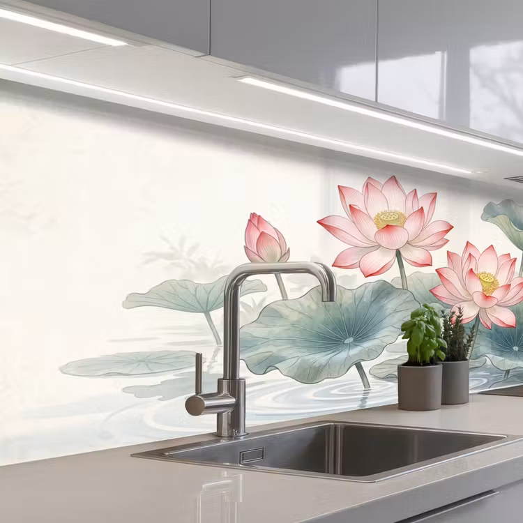 Schienale cucina - Acquerello - Fiori di loto - Colorato — 2