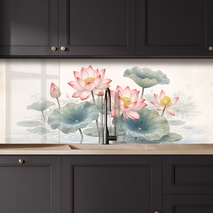 Schienale cucina - Acquerello - Fiori di loto - Colorato — 6