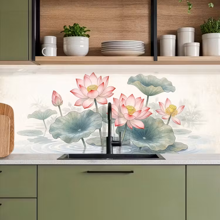 Schienale cucina - Acquerello - Fiori di loto - Colorato — 8