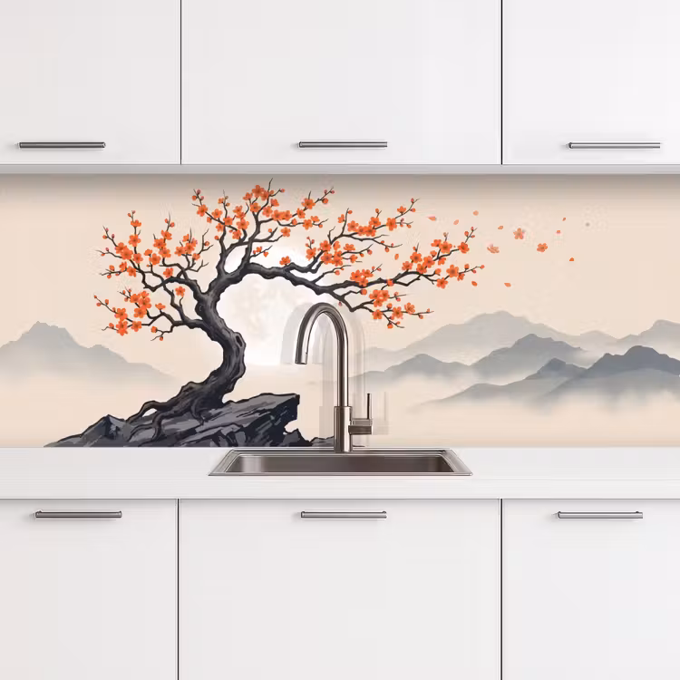 Schienale cucina - Asiatico - Fiore - Rosso — 4