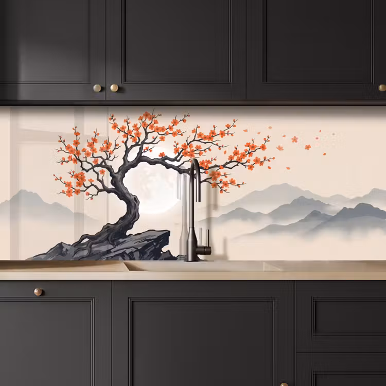 Schienale cucina - Asiatico - Fiore - Rosso — 6