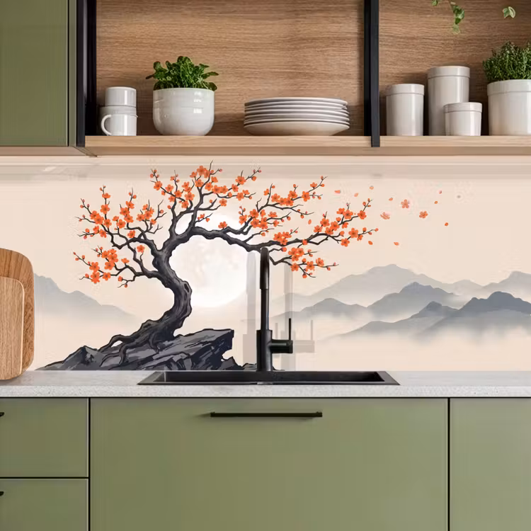 Schienale cucina - Asiatico - Fiore - Rosso — 8