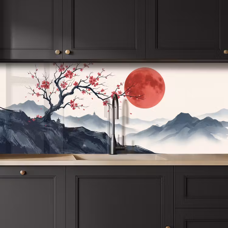 Schienale cucina - Fiori di ciliegio - Orientale - Rosso — 6