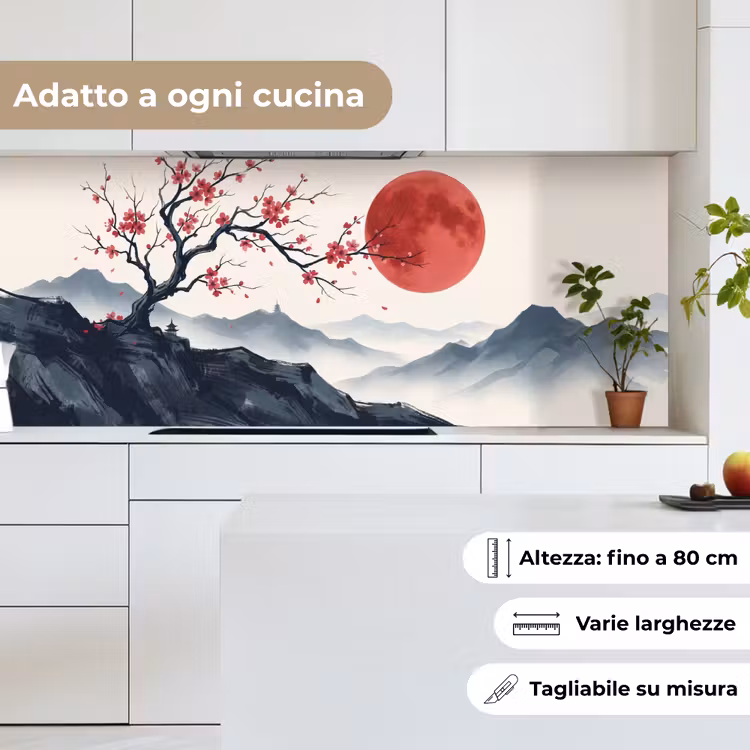 Schienale cucina - Fiori di ciliegio - Orientale - Rosso — 7