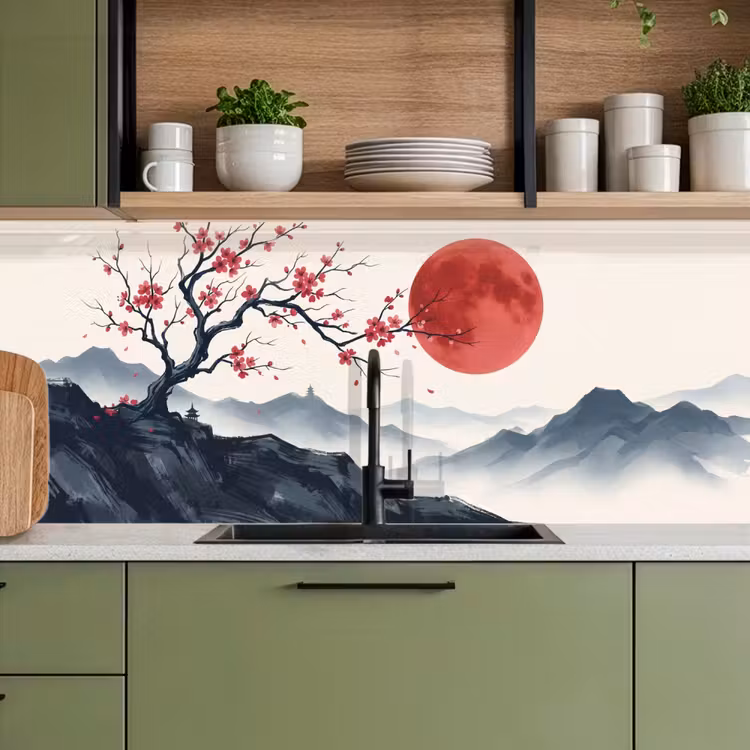 Schienale cucina - Fiori di ciliegio - Orientale - Rosso — 8