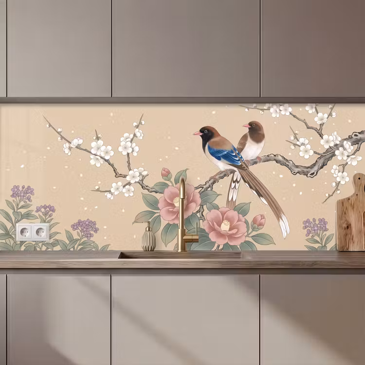Schienale cucina - Fiori - Uccelli - Fiori — 1