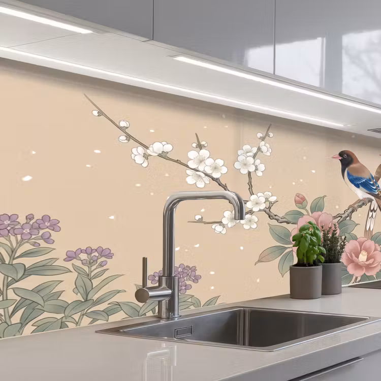 Schienale cucina - Fiori - Uccelli - Fiori — 2