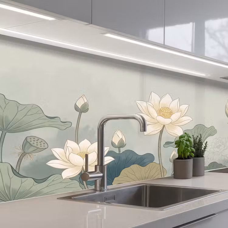 Schienale cucina - Loto - Fiori - Verde — 2
