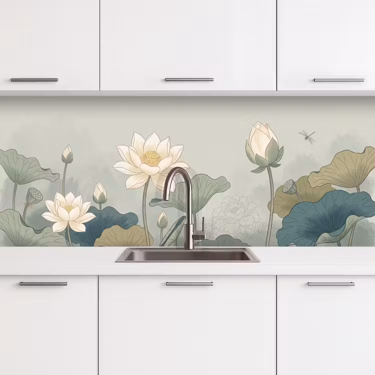 Schienale cucina - Loto - Fiori - Verde — 4