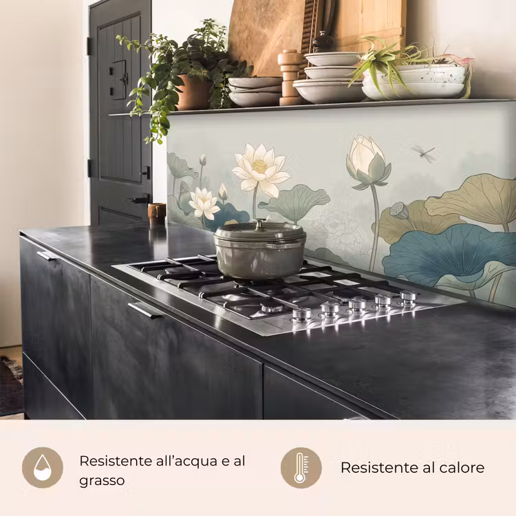 Schienale cucina - Loto - Fiori - Verde — 5