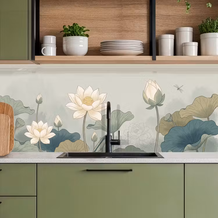 Schienale cucina - Loto - Fiori - Verde — 8