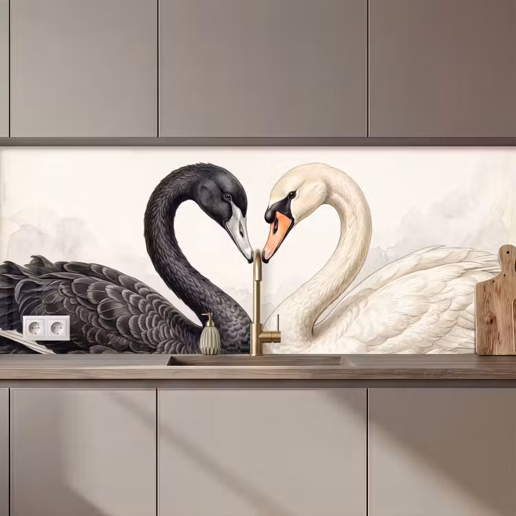 Schienale cucina - Cigni - Forma di cuore - Animali — 1